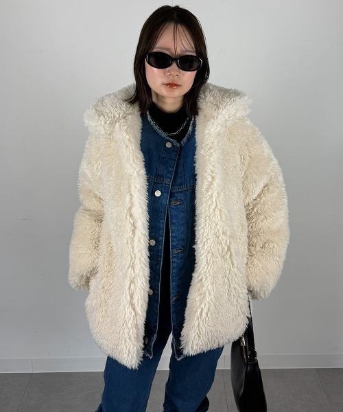 mellomela.（メロメラ）の「ノーカラーBIGデニムジャケット（デニムジャケット・レディース・グレー系その他7/ブルー・M-L）」の12枚目の写真