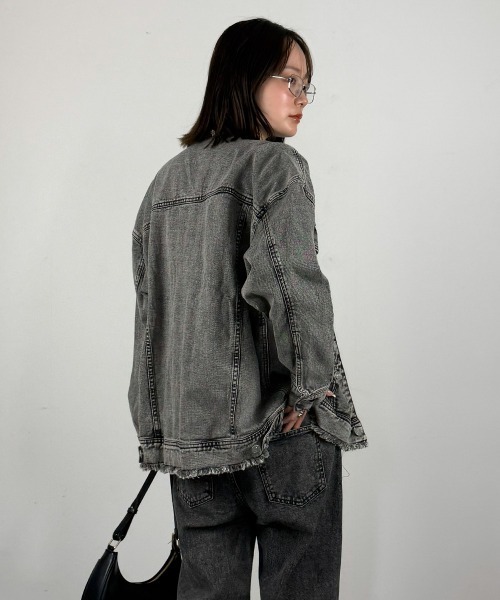 mellomela.（メロメラ）の「ノーカラーBIGデニムジャケット（デニムジャケット・レディース・グレー系その他7/ブルー・M-L）」の7枚目の写真