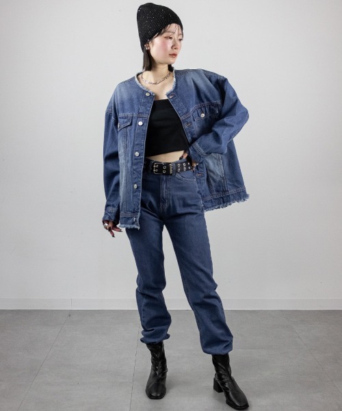 mellomela.（メロメラ）の「ノーカラーBIGデニムジャケット（デニムジャケット・レディース・グレー系その他7/ブルー・M-L）」の18枚目の写真