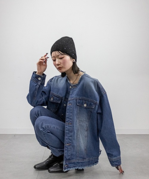 セール】ノーカラーBIGデニムジャケット（デニムジャケット