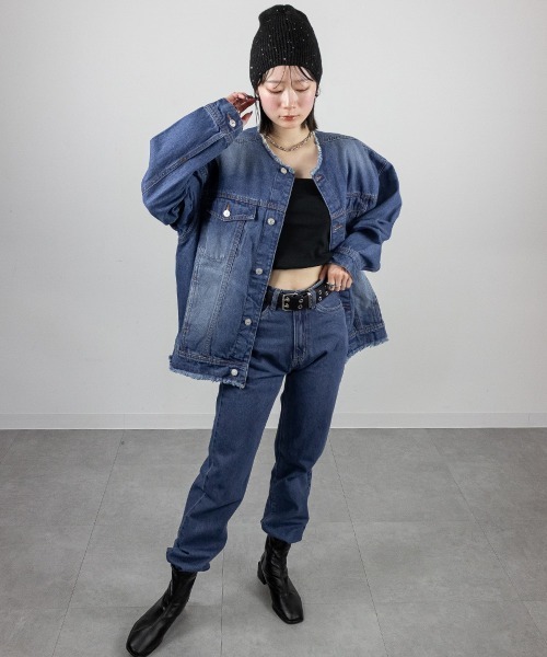 新品　タグ付き★Mal. オリジナル　デニム　ジャケット　rerere さん セール】ノーカラーBIGデニムジャケット（デニムジャケット