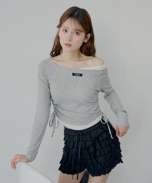 Chico(チコ)の「ワンショルレイヤードTシャツ(Tシャツ/カットソー・レディース・グレー/ブラック/アイボリー/ピンク・FREE)」の17枚目の写真