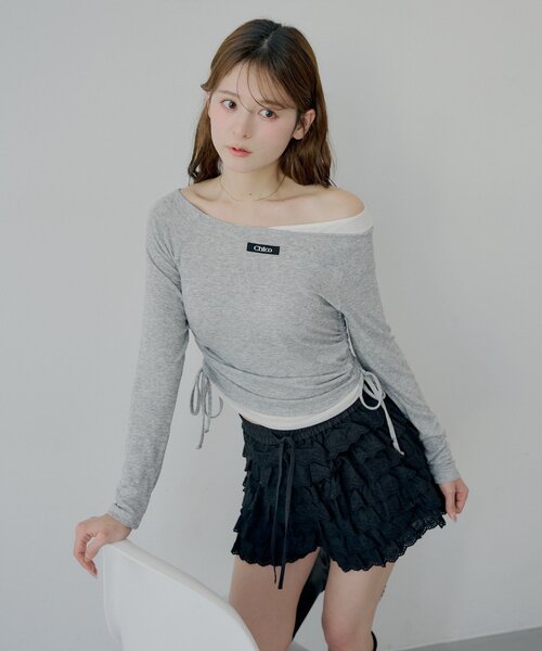 Chico(チコ)の「ワンショルレイヤードTシャツ(Tシャツ/カットソー・レディース・グレー/ブラック/アイボリー/ピンク・FREE)」の18枚目の写真