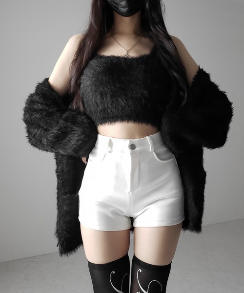 me+em select（ミームセレクト）の「【 ２点セット 】シャギーニットショートキャミソール ＋ オーバーカーディガンセット ／ shaggy knit short camisole + over cardigan SET（アンサンブル・レディース・ブラック/グレー/ホワイト・FREE）」の4枚目の写真