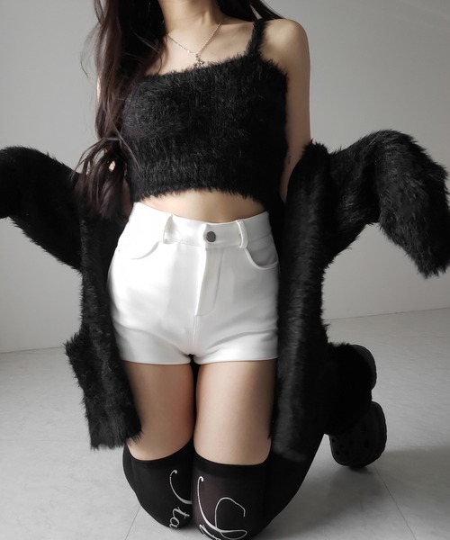 me+em select（ミームセレクト）の「【 ２点セット 】シャギーニットショートキャミソール ＋ オーバーカーディガンセット ／ shaggy knit short camisole + over cardigan SET（アンサンブル・レディース・ブラック/グレー/ホワイト・FREE）」の6枚目の写真