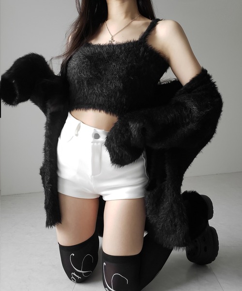 me+em select（ミームセレクト）の「【 ２点セット 】シャギーニットショートキャミソール ＋ オーバーカーディガンセット ／ shaggy knit short camisole + over cardigan SET（アンサンブル・レディース・ブラック/グレー/ホワイト・FREE）」の8枚目の写真