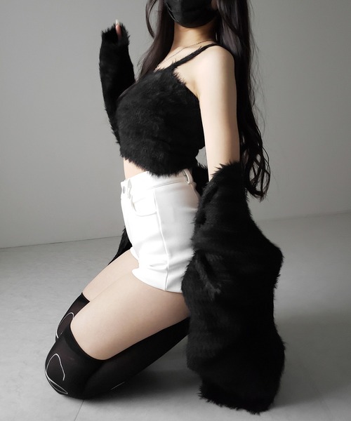 me+em select（ミームセレクト）の「【 ２点セット 】シャギーニットショートキャミソール ＋ オーバーカーディガンセット ／ shaggy knit short camisole + over cardigan SET（アンサンブル・レディース・ブラック/グレー/ホワイト・FREE）」の9枚目の写真
