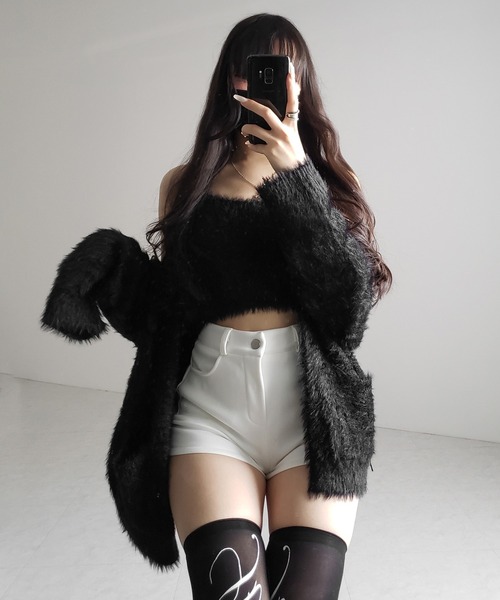me+em select（ミームセレクト）の「【 ２点セット 】シャギーニットショートキャミソール ＋ オーバーカーディガンセット ／ shaggy knit short camisole + over cardigan SET（アンサンブル・レディース・ブラック/グレー/ホワイト・FREE）」の11枚目の写真