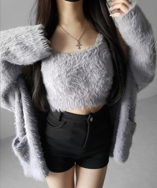 me+em select（ミームセレクト）の「【 ２点セット 】シャギーニットショートキャミソール ＋ オーバーカーディガンセット ／ shaggy knit short camisole + over cardigan SET（アンサンブル・レディース・ブラック/グレー/ホワイト・FREE）」の17枚目の写真