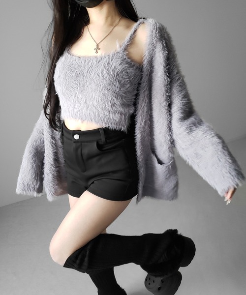 me+em select（ミームセレクト）の「【 ２点セット 】シャギーニットショートキャミソール ＋ オーバーカーディガンセット ／ shaggy knit short camisole + over cardigan SET（アンサンブル・レディース・ブラック/グレー/ホワイト・FREE）」の18枚目の写真