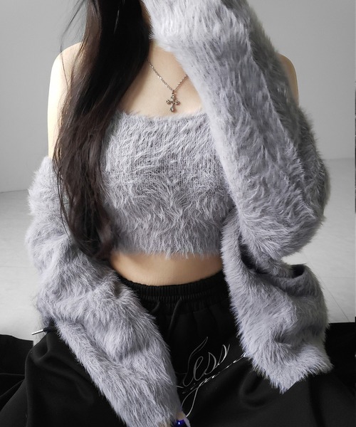 me+em select（ミームセレクト）の「【 ２点セット 】シャギーニットショートキャミソール ＋ オーバーカーディガンセット ／ shaggy knit short camisole + over cardigan SET（アンサンブル・レディース・ブラック/グレー/ホワイト・FREE）」の20枚目の写真