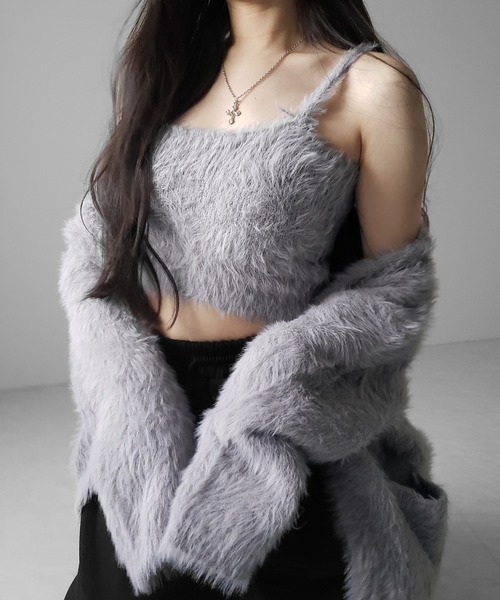 me+em select（ミームセレクト）の「【 ２点セット 】シャギーニットショートキャミソール ＋ オーバーカーディガンセット ／ shaggy knit short camisole + over cardigan SET（アンサンブル・レディース・ブラック/グレー/ホワイト・FREE）」の21枚目の写真