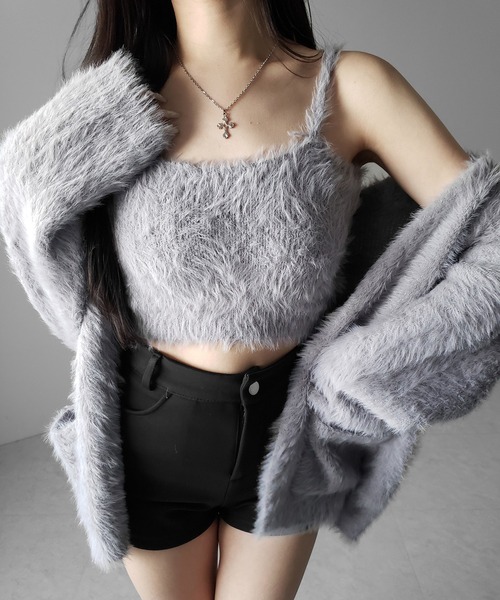 me+em select（ミームセレクト）の「【 ２点セット 】シャギーニットショートキャミソール ＋ オーバーカーディガンセット ／ shaggy knit short camisole + over cardigan SET（アンサンブル・レディース・ブラック/グレー/ホワイト・FREE）」の14枚目の写真