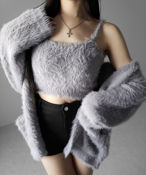 me+em select（ミームセレクト）の「【 ２点セット 】シャギーニットショートキャミソール ＋ オーバーカーディガンセット ／ shaggy knit short camisole + over cardigan SET（アンサンブル・レディース・ブラック/グレー/ホワイト・FREE）」の16枚目の写真