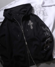 SITRY(�V�g���[)��Cross �� Trival Logo Rinestone Sweat Zip Hoodie/�N���X���S �g���C�o�����S ���C���X�g�[�� �I�[�o�[�T�C�Y �V���[�g�� �_�u���W�b�v �|���` �t���W�b�v�p�[�J�[ �t�[�f�B�[ �p�[�J�[ �X�E�F�b�g ���f�B�[�X �����Y(�p�[�J�[)