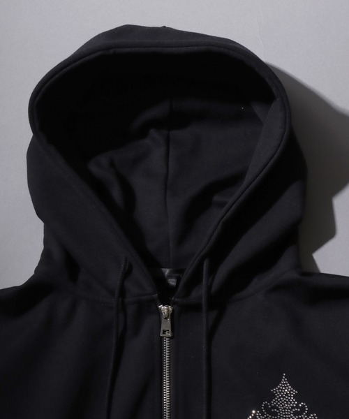 SITRY（シトリー）の「Cross ＆ Trival Logo Rinestone Sweat Zip Hoodie/クロスロゴ トライバルロゴ ラインストーン オーバーサイズ ショート丈 ダブルジップ ポンチ フルジップパーカー フーディー パーカー スウェット レディース メンズ（パーカー・メンズ・ホワイト/ブラック・M/L）」の17枚目の写真