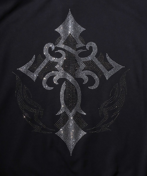 SITRY（シトリー）の「Cross ＆ Trival Logo Rinestone Sweat Zip Hoodie/クロスロゴ トライバルロゴ ラインストーン オーバーサイズ ショート丈 ダブルジップ ポンチ フルジップパーカー フーディー パーカー スウェット レディース メンズ（パーカー・メンズ・ホワイト/ブラック・M/L）」の6枚目の写真