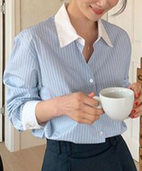 SallyLunn(サリーラン)の「マルチストライプシャツ(シャツ/ブラウス・レディース・ブルー/ピンク・MEDIUM/LARGE)」の5枚目の写真