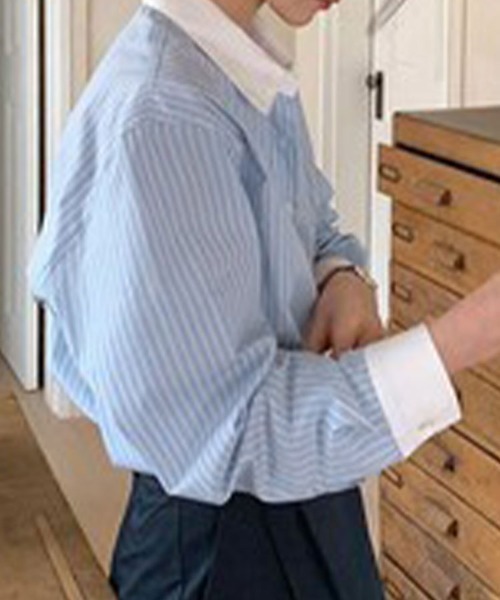 SallyLunn(サリーラン)の「マルチストライプシャツ(シャツ/ブラウス・レディース・ブルー/ピンク・MEDIUM/LARGE)」の8枚目の写真