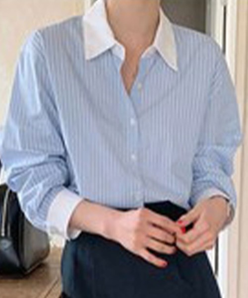 SallyLunn(サリーラン)の「マルチストライプシャツ(シャツ/ブラウス・レディース・ブルー/ピンク・MEDIUM/LARGE)」の10枚目の写真