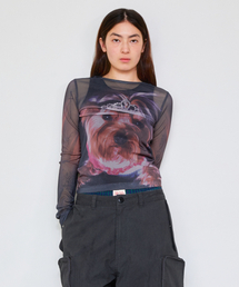 LMC( )��WM PRINTED MESH LONG SLV TEE black(T�V���c/�J�b�g�\�[)