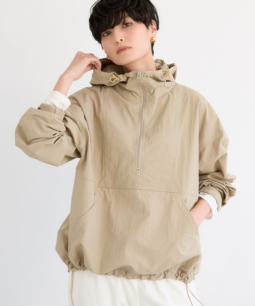 BARNYARDSTORM（バンヤードストーム）の「BARNYARDSTORM / ハーフZIPフーディージャケット【撥水】【JAPAN FABRIC】（ブルゾン・レディース・ベージュ/ネイビー・FREE）」の9枚目の写真