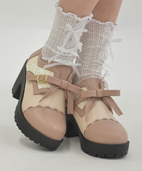 axes femme（アクシーズファム）の「配色リボン×レースシューズ（パンプス・レディース・ブラック/グリーン/ピンク・MEDIUM/LARGE）」の3枚目の写真