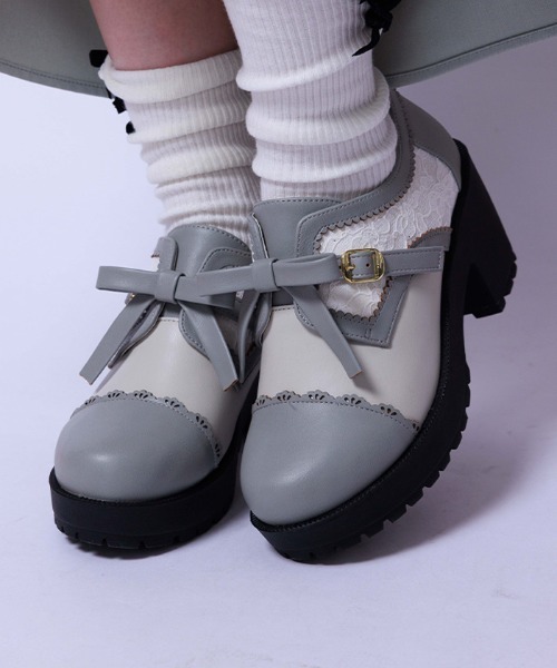 axes femme（アクシーズファム）の「配色リボン×レースシューズ（パンプス・レディース・ブラック/グリーン/ピンク・MEDIUM/LARGE）」の2枚目の写真