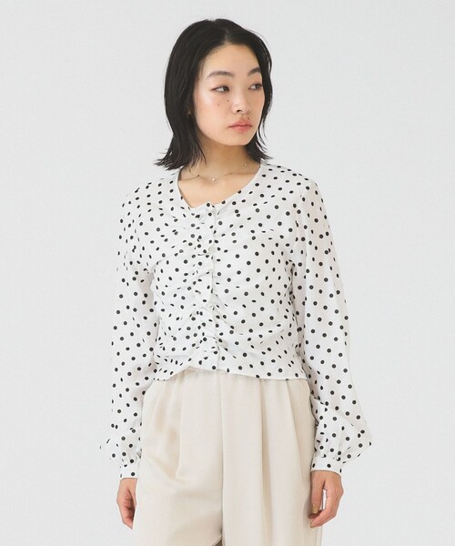 Ray BEAMS（レイビームス）の「ドット センター ギャザー ブラウス（シャツ/ブラウス・レディース・ダークブラウン/ホワイト・ONE SIZE）」の6枚目の写真