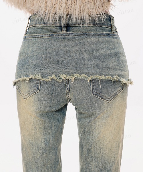 Dalfwin(ダールフィン)の「韓国ファッション リボンデザインレイヤードフレアデニムパンツ(デニムパンツ・レディース・ブルー/ブラック・LARGE/MEDIUM/SMALL)」の20枚目の写真