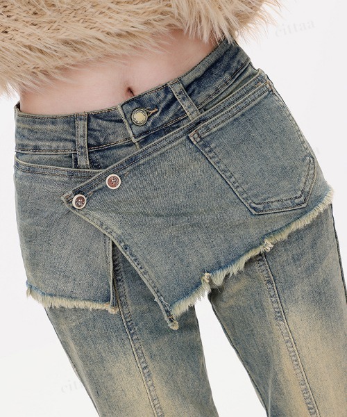 Dalfwin(ダールフィン)の「韓国ファッション リボンデザインレイヤードフレアデニムパンツ(デニムパンツ・レディース・ブルー/ブラック・LARGE/MEDIUM/SMALL)」の18枚目の写真