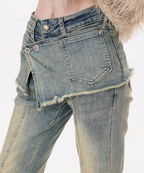 Dalfwin(ダールフィン)の「韓国ファッション リボンデザインレイヤードフレアデニムパンツ(デニムパンツ・レディース・ブルー/ブラック・LARGE/MEDIUM/SMALL)」の19枚目の写真