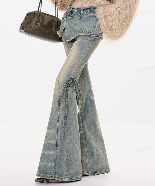 Dalfwin(ダールフィン)の「韓国ファッション リボンデザインレイヤードフレアデニムパンツ(デニムパンツ・レディース・ブルー/ブラック・LARGE/MEDIUM/SMALL)」の12枚目の写真