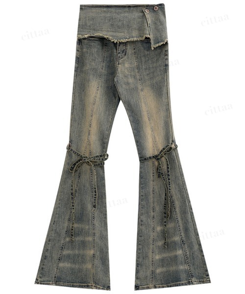 Dalfwin(ダールフィン)の「韓国ファッション リボンデザインレイヤードフレアデニムパンツ(デニムパンツ・レディース・ブルー/ブラック・LARGE/MEDIUM/SMALL)」の21枚目の写真