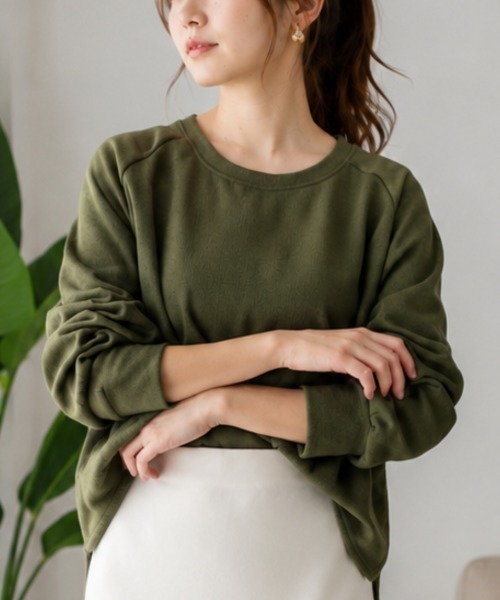 Amulet(アミュレット)の「ゆったり着て大人の抜け感を楽しむ サイドスリットオーバーカットソー(Tシャツ/カットソー・レディース・ブラウン/ダークブラウン/ベージュ/ブラック/カーキ・FREE)」の5枚目の写真