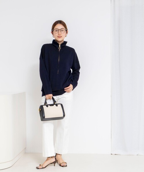 Rie Miller(リエミラー)の「《手洗い可能》ハーフZIPプルオーバー(ニット/セーター・レディース・ネイビー/ライトグレー・38)」の7枚目の写真