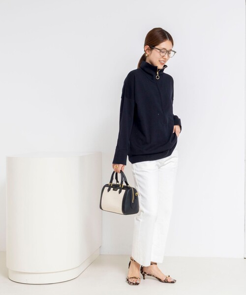 Rie Miller(リエミラー)の「《手洗い可能》ハーフZIPプルオーバー(ニット/セーター・レディース・ネイビー/ライトグレー・38)」の8枚目の写真