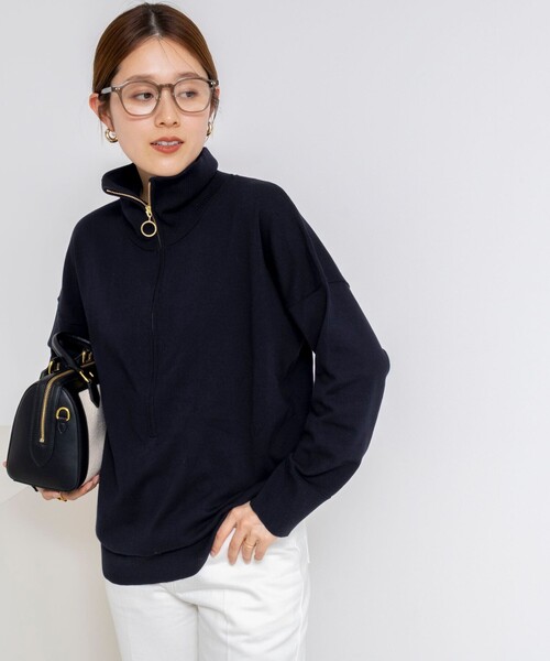 Rie Miller(リエミラー)の「《手洗い可能》ハーフZIPプルオーバー(ニット/セーター・レディース・ネイビー/ライトグレー・38)」の14枚目の写真