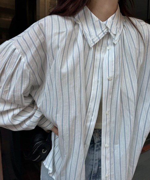 WILLFULLY(ウィルフリー)の「collar & cuffs triple layered over SH(シャツ/ブラウス・レディース・ストライプ/イエロー/セージグリーン・FREE)」の3枚目の写真