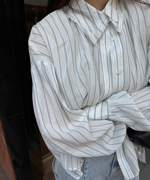 WILLFULLY(ウィルフリー)の「collar & cuffs triple layered over SH(シャツ/ブラウス・レディース・ストライプ/イエロー/セージグリーン・FREE)」の6枚目の写真