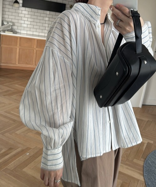 WILLFULLY(ウィルフリー)の「collar & cuffs triple layered over SH(シャツ/ブラウス・レディース・ストライプ/イエロー/セージグリーン・FREE)」の8枚目の写真
