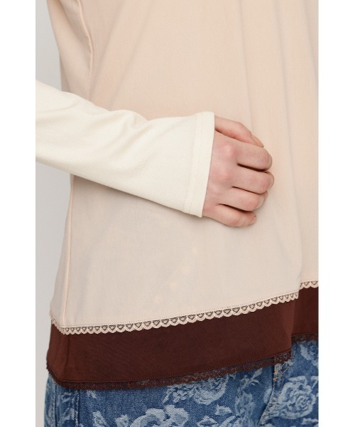 SLY（スライ）の「CAMI LAYERED C/N TOPS キャミレイヤードクルーネックトップス 春服（Tシャツ/カットソー・レディース・ブラック/ライトピンク・FREE）」の8枚目の写真