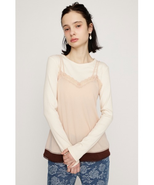 SLY（スライ）の「CAMI LAYERED C/N TOPS キャミレイヤードクルーネックトップス 春服（Tシャツ/カットソー・レディース・ブラック/ライトピンク・FREE）」の9枚目の写真