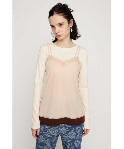SLY（スライ）の「CAMI LAYERED C/N TOPS キャミレイヤードクルーネックトップス 春服（Tシャツ/カットソー・レディース・ブラック/ライトピンク・FREE）」の3枚目の写真