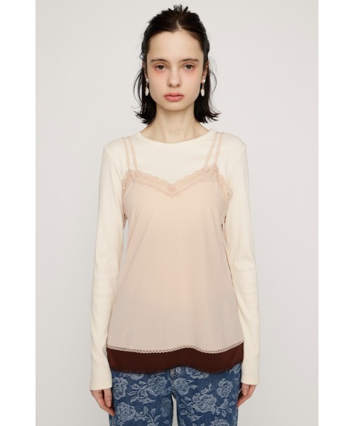 SLY（スライ）の「CAMI LAYERED C/N TOPS キャミレイヤードクルーネックトップス 春服（Tシャツ/カットソー・レディース・ブラック/ライトピンク・FREE）」の4枚目の写真