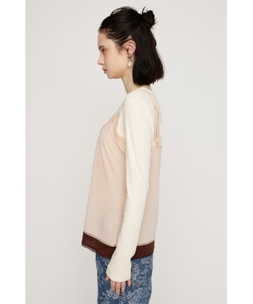 SLY（スライ）の「CAMI LAYERED C/N TOPS キャミレイヤードクルーネックトップス 春服（Tシャツ/カットソー・レディース・ブラック/ライトピンク・FREE）」の5枚目の写真