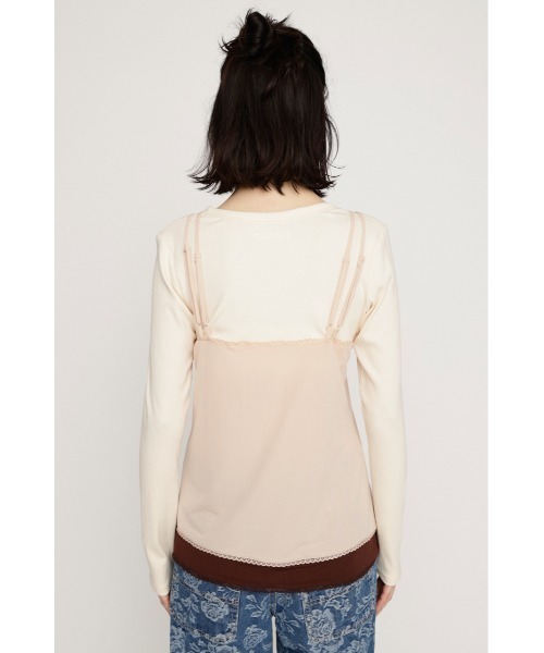 SLY（スライ）の「CAMI LAYERED C/N TOPS キャミレイヤードクルーネックトップス 春服（Tシャツ/カットソー・レディース・ブラック/ライトピンク・FREE）」の6枚目の写真