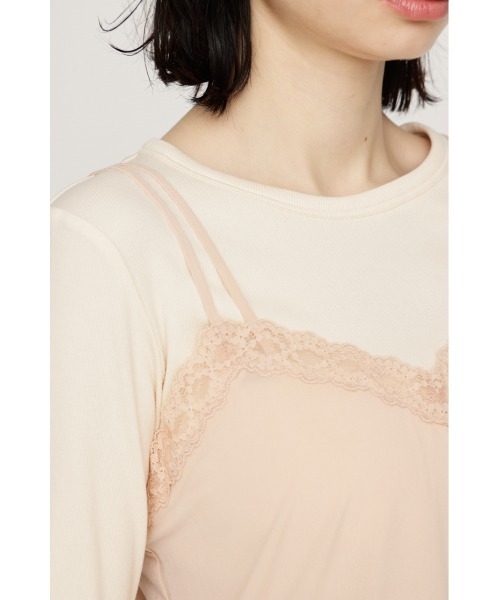 SLY（スライ）の「CAMI LAYERED C/N TOPS キャミレイヤードクルーネックトップス 春服（Tシャツ/カットソー・レディース・ブラック/ライトピンク・FREE）」の7枚目の写真