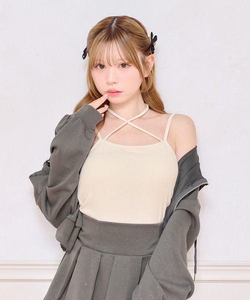 apres jour（アプレジュール）の「カップ付きクロスキャミインナー（キャミソール・レディース・アイボリー/ブラック/ピンク/ホワイト系その他・X-LARGE/フリー）」の2枚目の写真