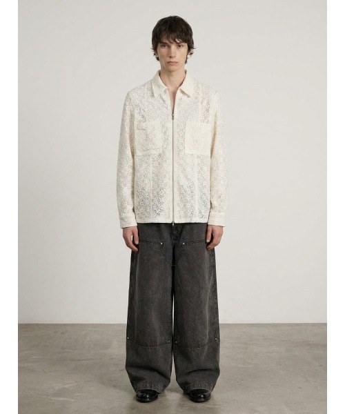 Forte(フォルテ)(フォルテ)の「lace shirt レースシャツ/総柄デザイン・フロントジップ仕様(シャツ/ブラウス・メンズ・ホワイト/ブラウン・M/L)」の3枚目の写真